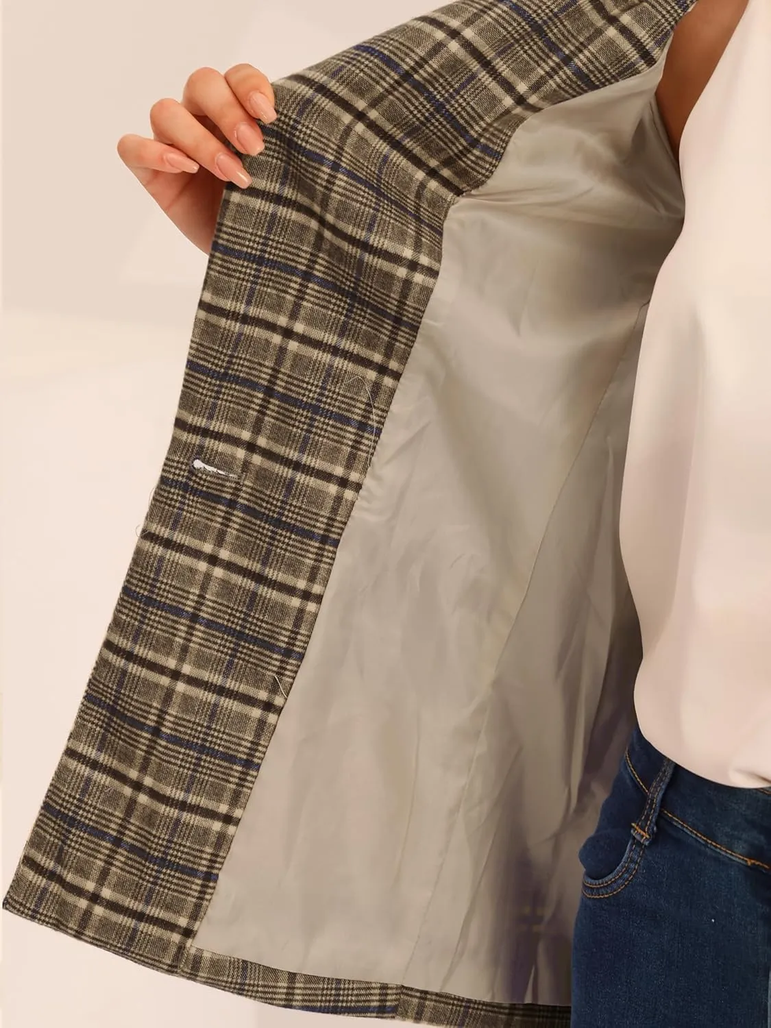 Allegra K Women's Notched Lapel One Button Boyfriend Blazer Suit Plaid Blazer Jacket