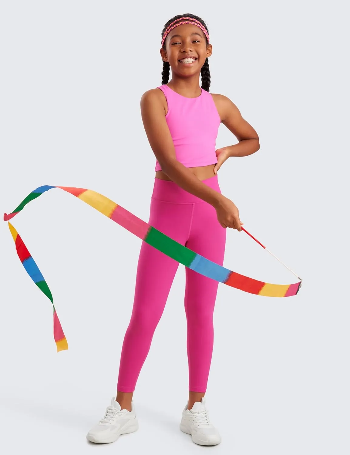 CRZ YOGA Girls Butterluxe Crossover Athletic Leggings - High Waist V Cross Kids Lounge Pants Yoga Active Dance Running Tights