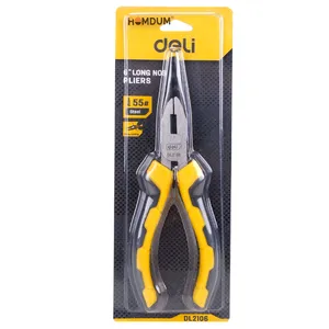 Homdum 6 inch Sturdy Steel long nose plier Deli 160mm Multi-purpose Needle Nose Mini Plier double color sleeve black & yellow