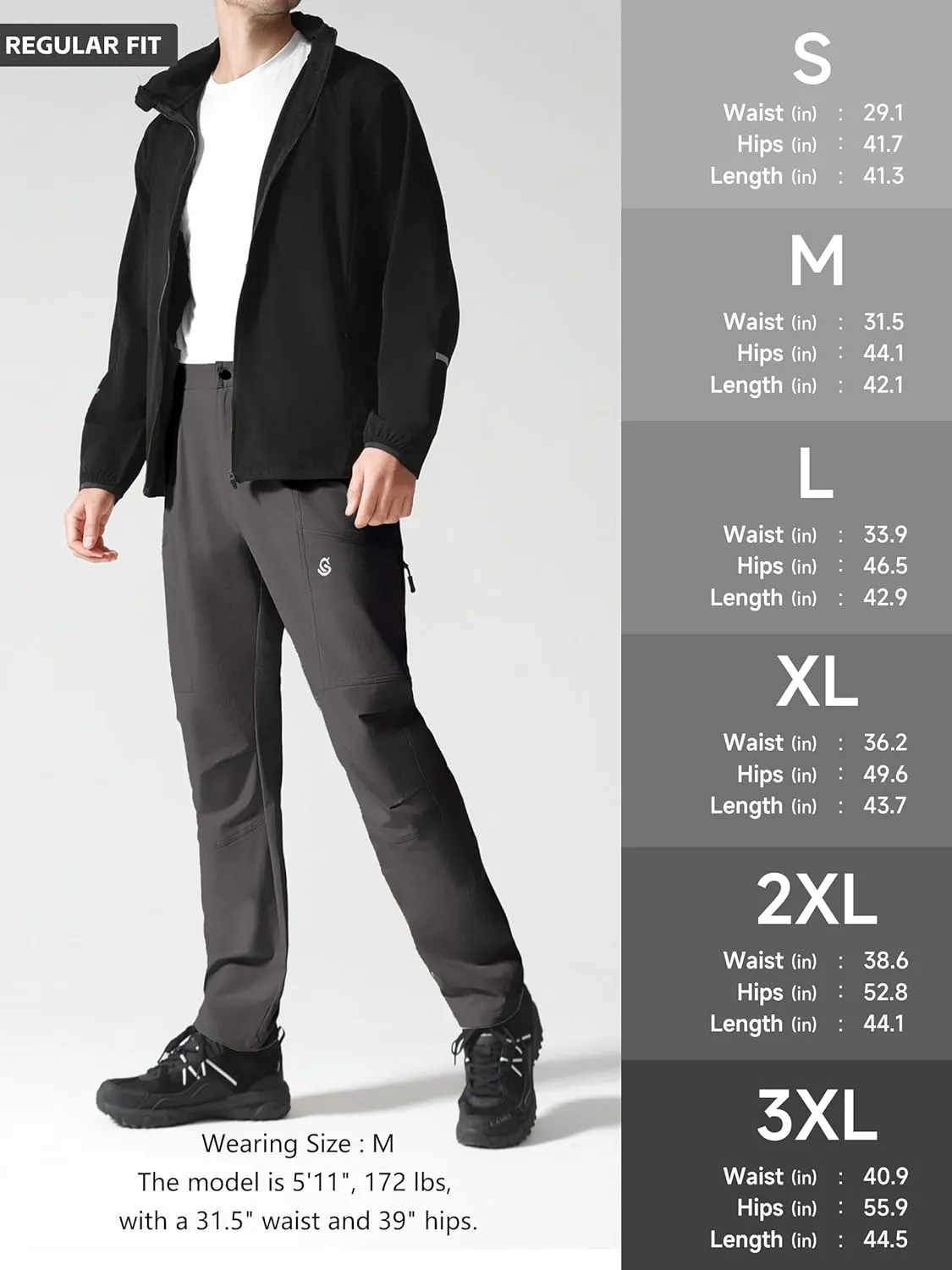 Men's Hiking Pants, Quick Dry Travel Pants Men Lightweight Outdoor Large Pocket Casual Work Pants Water-Resistant
