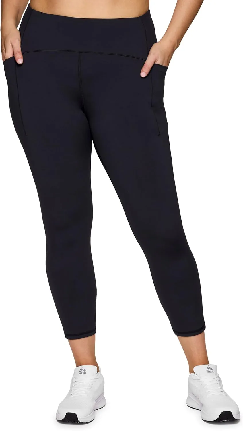 RBX Women's Squat Proof 7/8 Legging with Pockets, Quick Dry Running Leggings with Curved High Rise Waistband with Plus Sizes