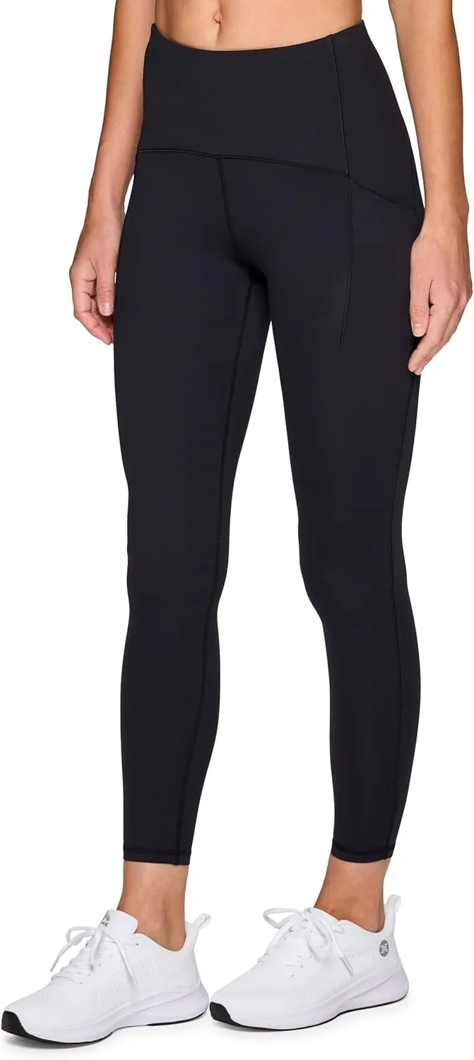 RBX Women's Squat Proof 7/8 Legging with Pockets, Quick Dry Running Leggings with Curved High Rise Waistband with Plus Sizes
