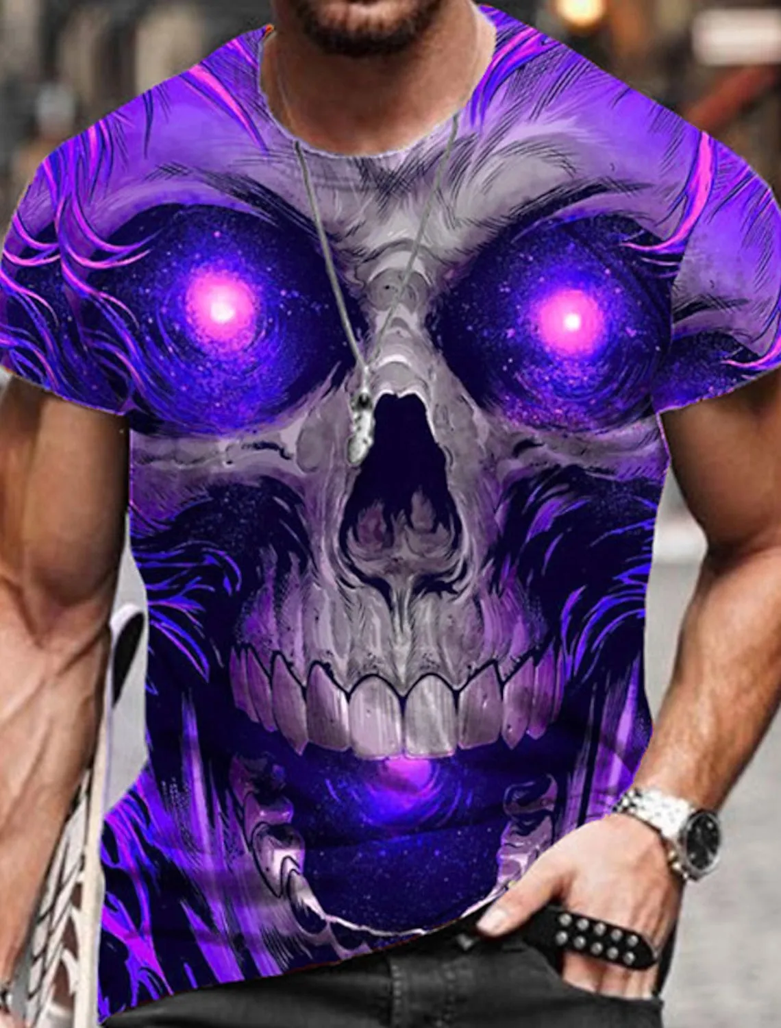 Skull Mens 3D Shirt For Halloween | Yellow Summer Cotton | Men'S Unisex Tee Graphic Prints Crew Neck Pink Blue Purple Orange 3D Outdoor Street Short