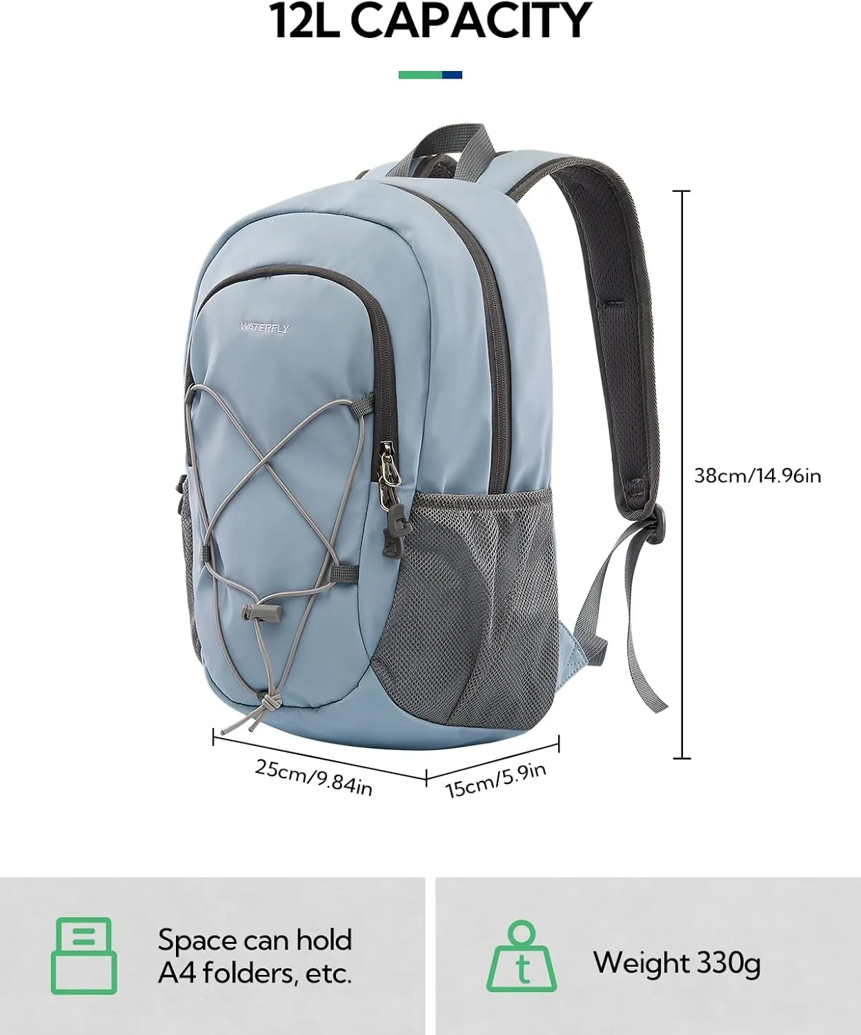 WATERFLY 12L Small Hiking Backpack: Day Pack Lightweight Travel Bag Camping Fitness Cycling Outdoor Sports Daypack For Women Men
