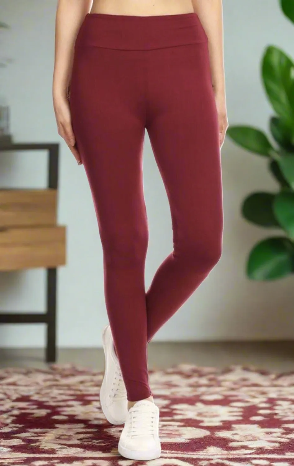 Womens Maroon Leggings, Soft Yoga Pants, Sizes OS/TC, Solid Maroon, Exclusive Leggings