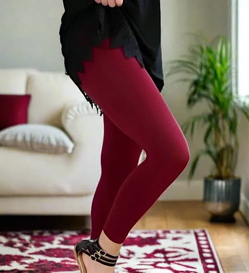 Womens Maroon Leggings, Soft Yoga Pants, Sizes OS/TC, Solid Maroon, Exclusive Leggings